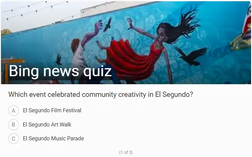 Example question from Bing News Quiz about pop culture